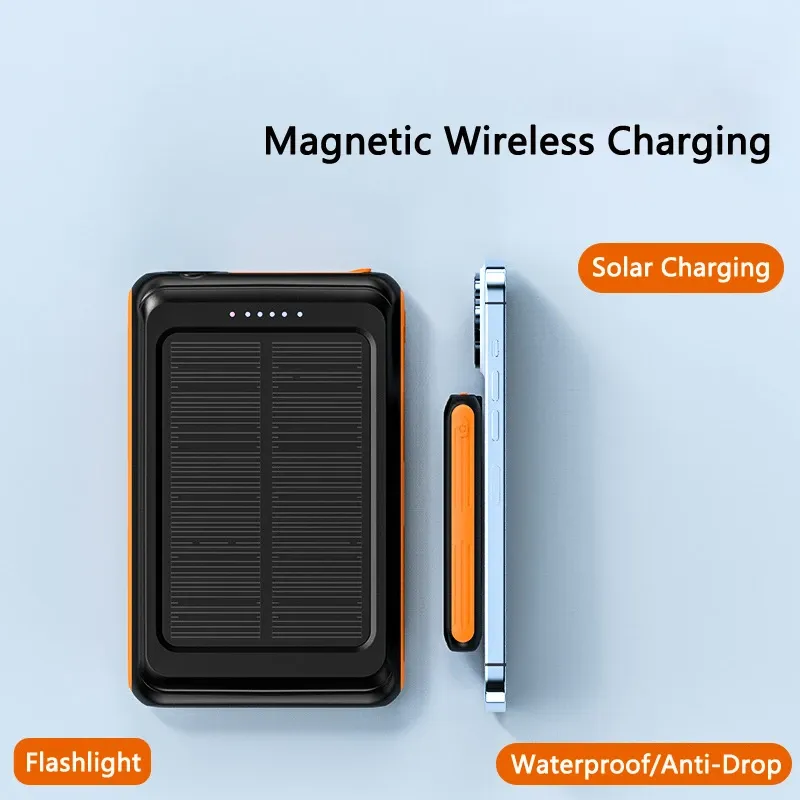 5000mAh Magnetic Qi Wireless Charger Solar Power Bank for iPhone 14 Xiaomi portable solar charger External Charger mobile phone