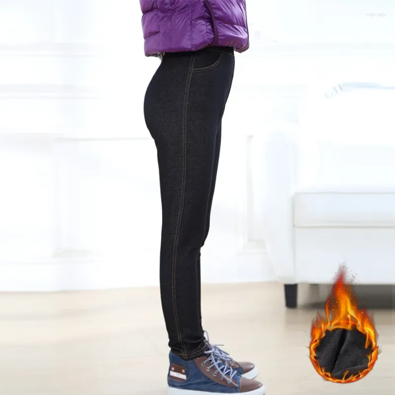 Calças infantis supermacias imitando jeans stretch calças de inverno para meninas