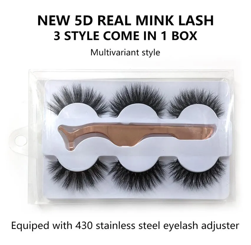 NYA 3PAIR 5D REAL EYELASHES 100 CRULTY LASSES REBERSABLE Natural False Eyelash Curler Populära fransar Makeup8879649