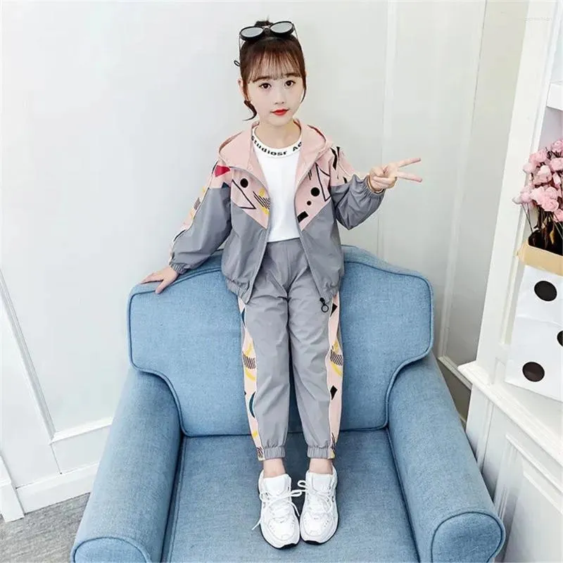 Clothing Sets Spring&Autumn Polyester Fibre Children Motion Set 2023 PPattern Hooded Splice Printing Leisure Time 2