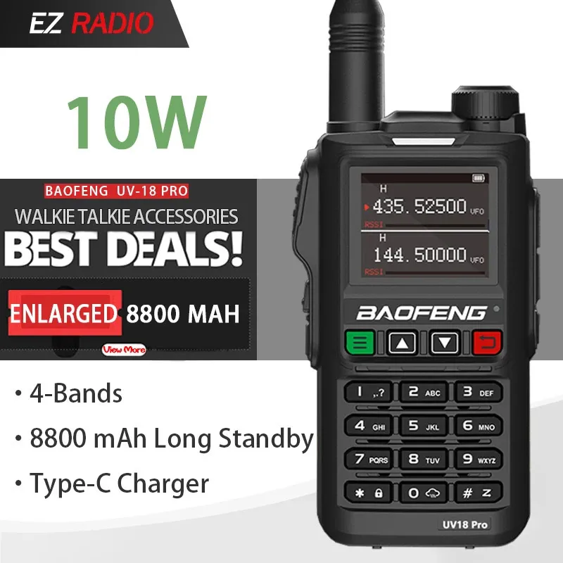 Talkie-walkie Baofeng UV18 Pro noir longue portée 4 bandes Radio bidirectionnelle i UV18H UV18L UVG28 émetteur-récepteur portable 999 canaux 231030