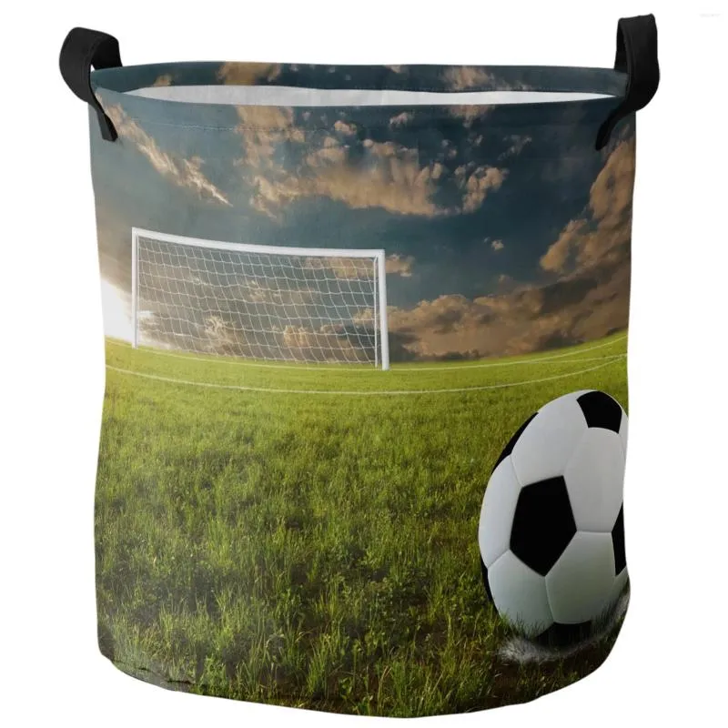 Laundry Bags Soccer Football Field Green Lawn Dirty Basket Foldable Waterproof Home Organizer Clothing Kids Toy Storage