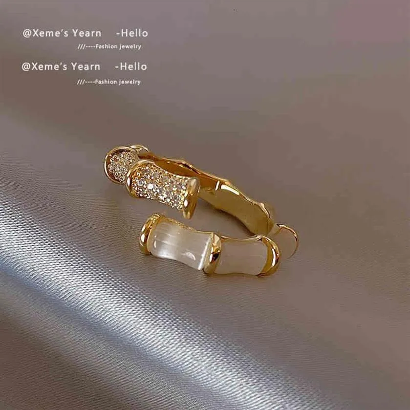 2022 Ontwerp Opalen Bamboe Vorm Goud Verstelbare Open Ringen Koreaanse Mode-sieraden Party Luxe Accessoire voor Vrouw Meisjes Gift337v