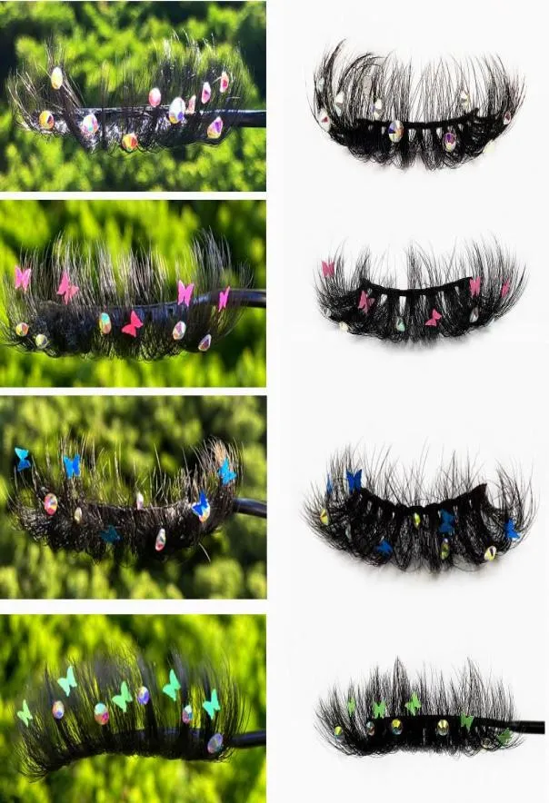 Faux cils 25mm diamant cils holgraphique papillon Faux vison naturel volume dramatique rouge bleu rose paillettes LashesFalse7091677