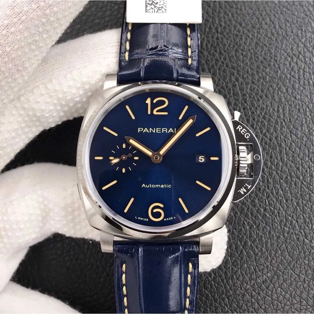 Paneraii Paneria 시계 디자이너 시계 운동 자동 공장 PAM908 사파이어 Panerai 미러 스위스 자동 이동 크기 42mm cowhide 스트랩 럭셔리 워치 M