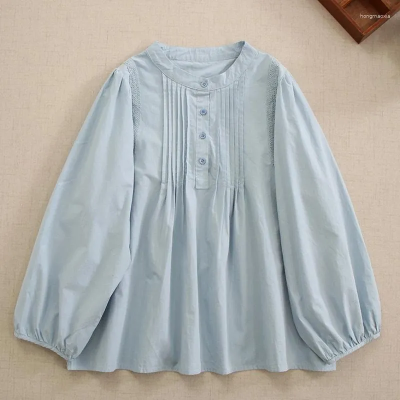 Damesblouses Japanse stijl Mori Girl effen kleur O-hals shirt met lange mouwen Losse trui blouse dames