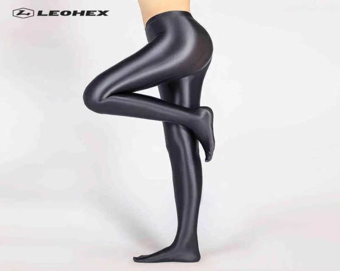 Leohex spandex glansiga ogenomskinliga strumpbyxor glänsande höga midja tights sexiga strumpor yoga byxor tränar kvinnor sport leggings fitness h22213593