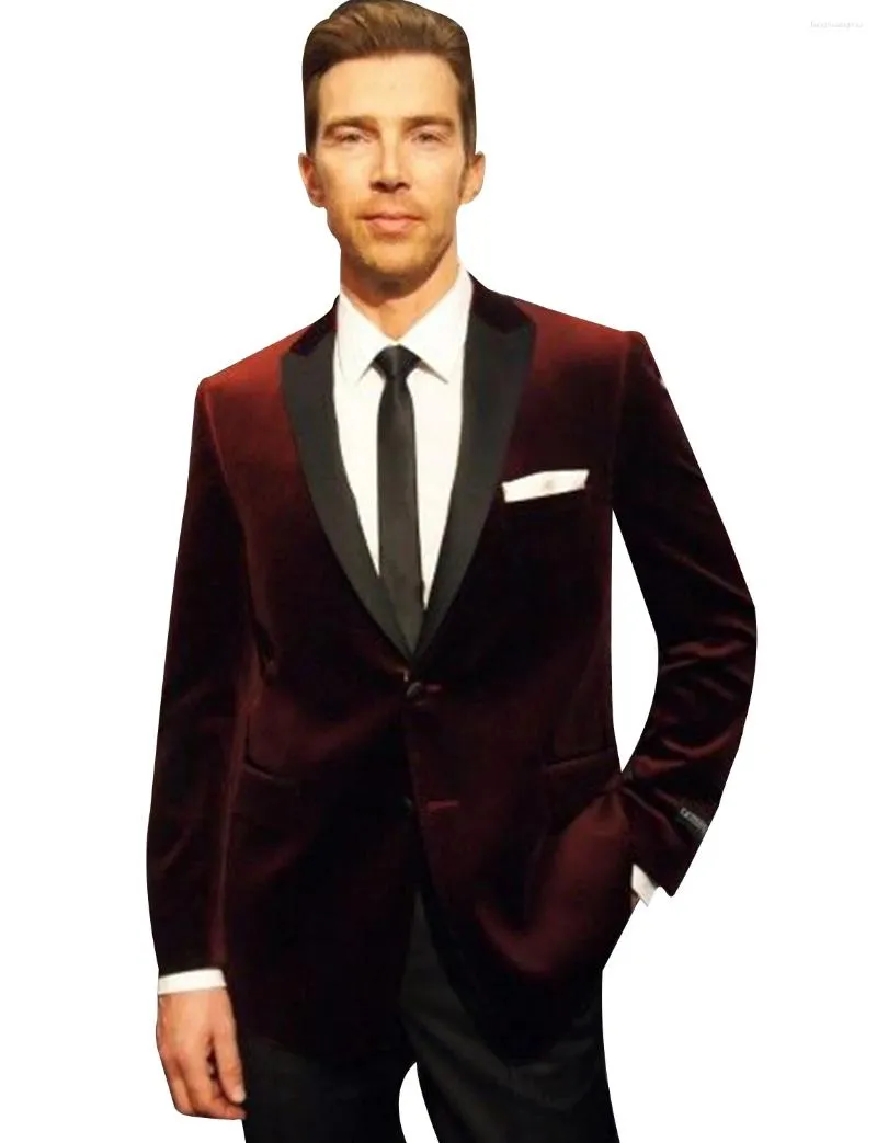 Mens Velvet Suit Elegant Two-Button Blazer Pants Set, Slim Fit
