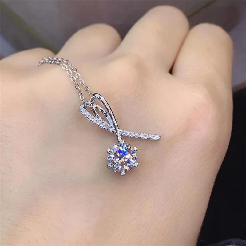 2023 cute Imitation Mosang big cross purple colorful Diamond shinny Pendant women zircon Temperament long Clavicle silver Chain necklace wholesale