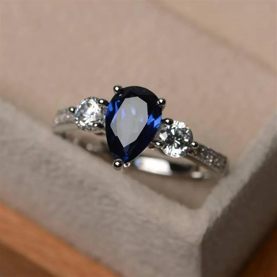 Романтичное и очаровательное стандартное обручальное кольцо принцессы из стерлингового серебра с натуральным сапфиром, размер 6-103504