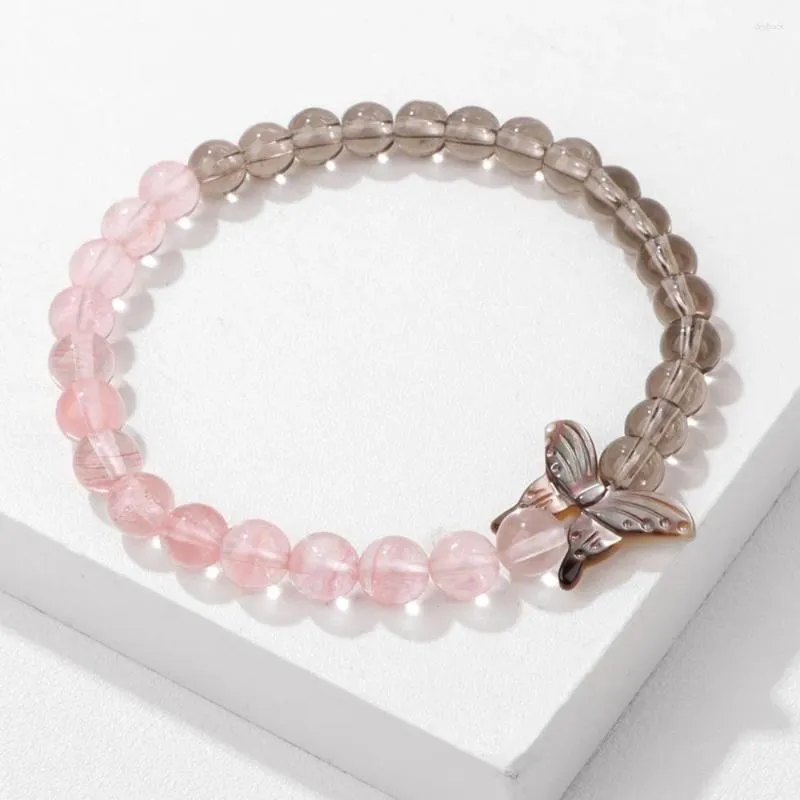 Bracelet à Quartz fumé véritable pour femmes, brin tendance, cristal, coquille naturelle, pierre papillon, bijoux féminins, cadeau classique