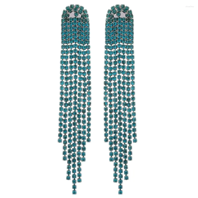 Dangle Oorbellen Ztech Koreaanse Mode Klassieke Stijl Lange Kristallen Link Kwastje Voor Vrouwen Blauw/Groen/Roze Kleur Statement Sieraden