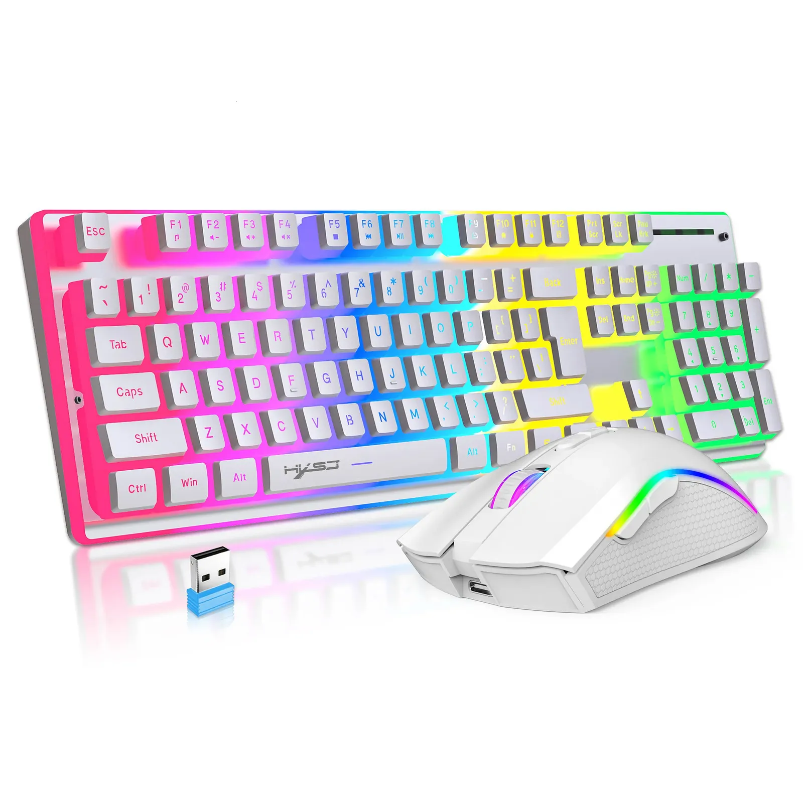 Keyboard Myse Commat Commatable do ładowania bezprzewodowego zestawu puddingowego 24G USB RGB Podświetlenie i myszy do gier dla domowego biura 231030