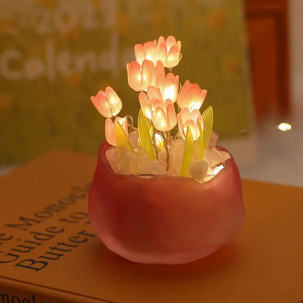 Other Event Party Supplies Tulip Lamp Night DIY Material Handmade Cute Room Decor Bedside Table Tulipanes Light Flower Valentines Day Gifts For Girls 231030