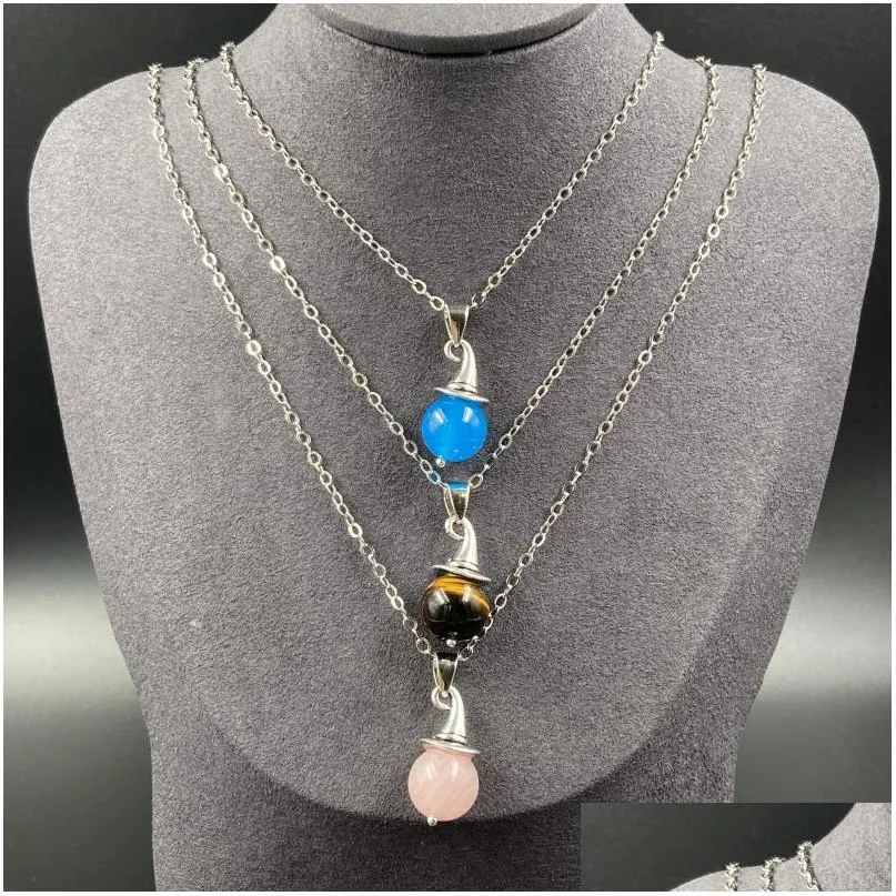 Charms Noël En Gros Pierre Sorcières Magique Pointu Chapeau De Père Noël Cristal Opale Pendentifs Collier De Mode Reiki Guérison Cadeau Dr Dhgarden Dhf7T