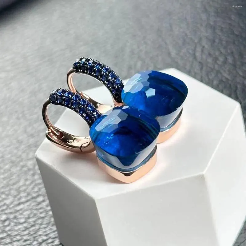 Kolczyki Dangle 10,6 mm klasyczny nudo wkładki niebieski cyrkon z czarnym pistoletem Candy Crystal Fashion Biżuter