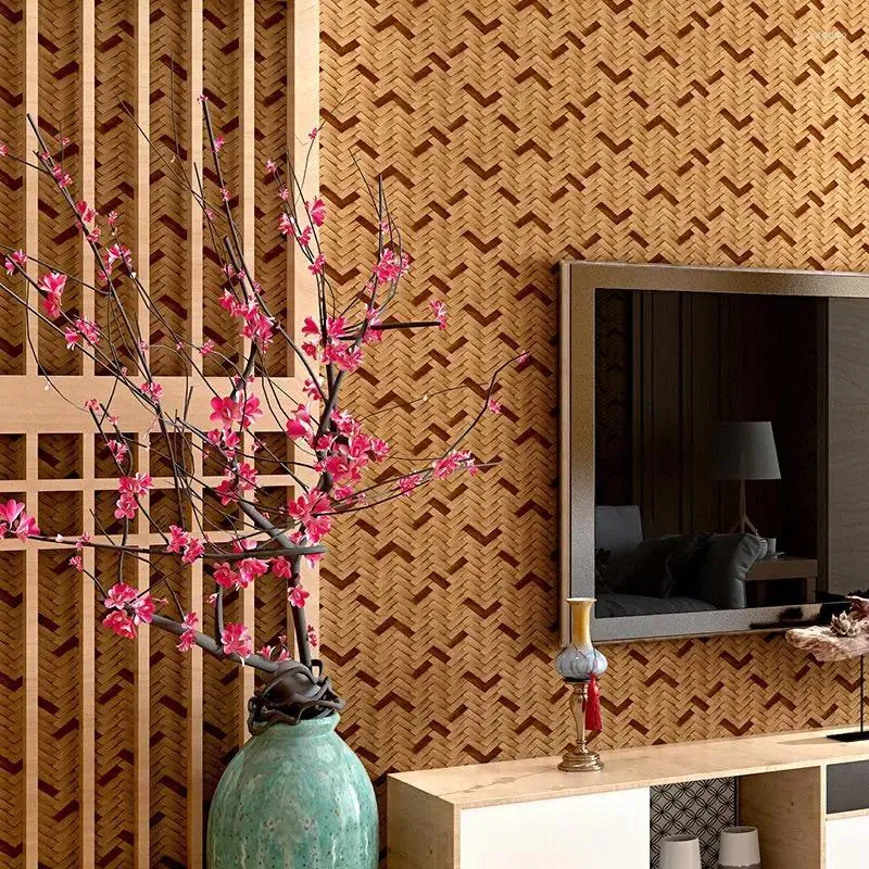 Wallpapers 3D Straw Bamboo Weave Wall Paper Cafe Bar Modern Solid Pure Color For Living Room Bedroom Home Improvement