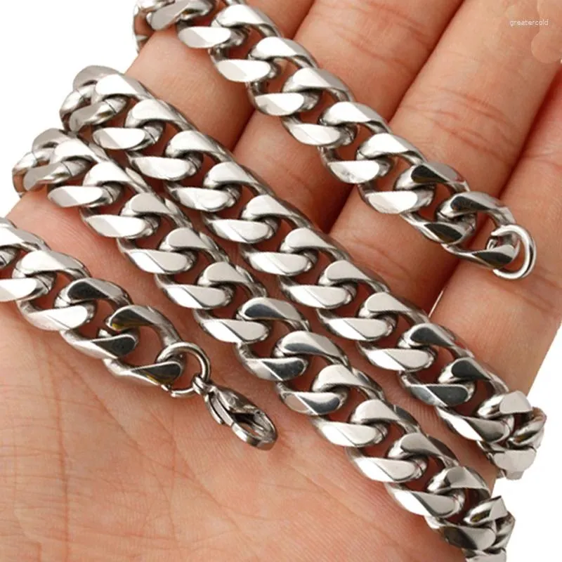 Kedjor Längd 7-40 "10 mm breda män halsband Rostfritt stål Silverfärg för kvinnor pojkar Curb Cuban Armband smycken