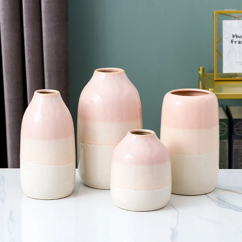Vase Nordic Morandi Ceramic Vase Creative Dry Flower Insシンプルな家の装飾水耕栽培