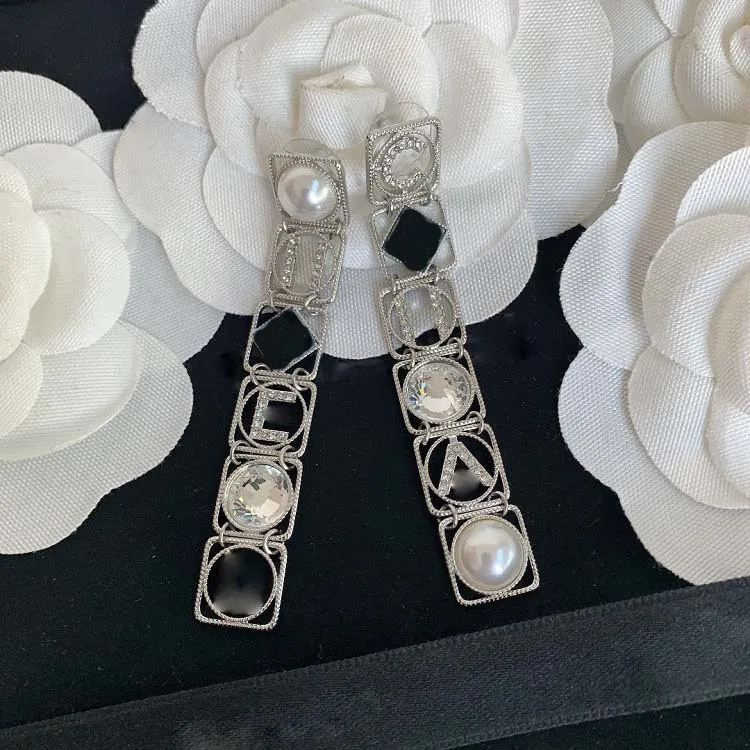 brand luxury letters designer earrings stud for women bling diamond shining crystal pearl aretes charm elegant earring earings ear rings jewelry