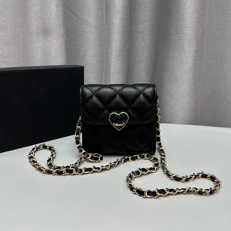 Woc Fashion Bolso de hombro para mujer 17/20 cm Piel de oveja suave Diamante a cuadros Hardware dorado Hebilla de metal Bolso de lujo Pequeña bola dorada Cadena Matelasse Bolsos cruzados