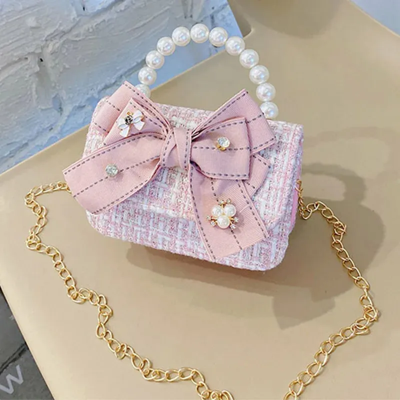 Handbags Fashion Girl Classic Coin Purse Tweed Handbag Children Wallet Mini Cute Princess Kid Money Bag Baby Shoulder Chain 231030