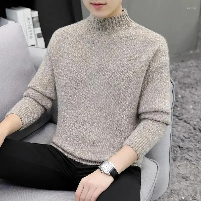 Men's Sweaters 2023 Winter Mink Hair Half High Collar Underlay For Warm Long Sleeve Knitwear A67