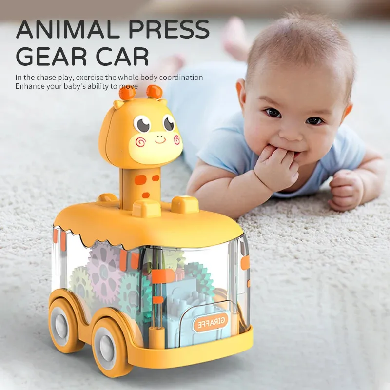 Modello pressofuso Press Gear Car Giocattolo per bambini Tirare indietro Ragazzo Bambini Puzzle inerziale Animali 231030