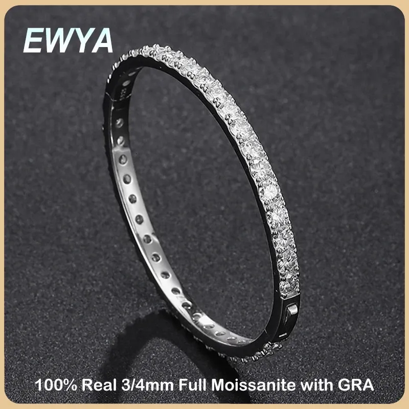 Chain EWYA Sparkling D Color 3/4mm Full Tennis Bracelet Bangle For Women 925 Silver Plated 18K Diamond Link Chain Bracelets 231027