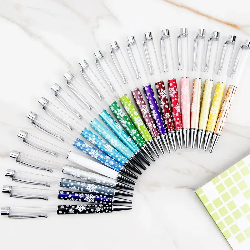 wholesale 20 couleurs impression neige bricolage tube vide stylos à bille en métal écriture cadeau auto-remplissage flottant paillettes fleur séchée cristal stylo stylo à bille