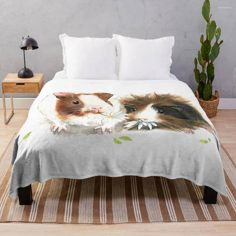 Blankets Watercolor Illustrated Guinea Pigs Eating Flowers Throw Blanket And Throws Large Bed Covers