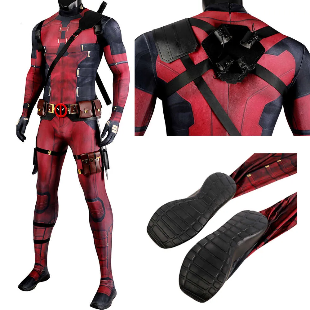 Cosplay adulto masculino carnaval traje de halloween filme dp piscina menino cosplay roupa terno vermelho com acessórios