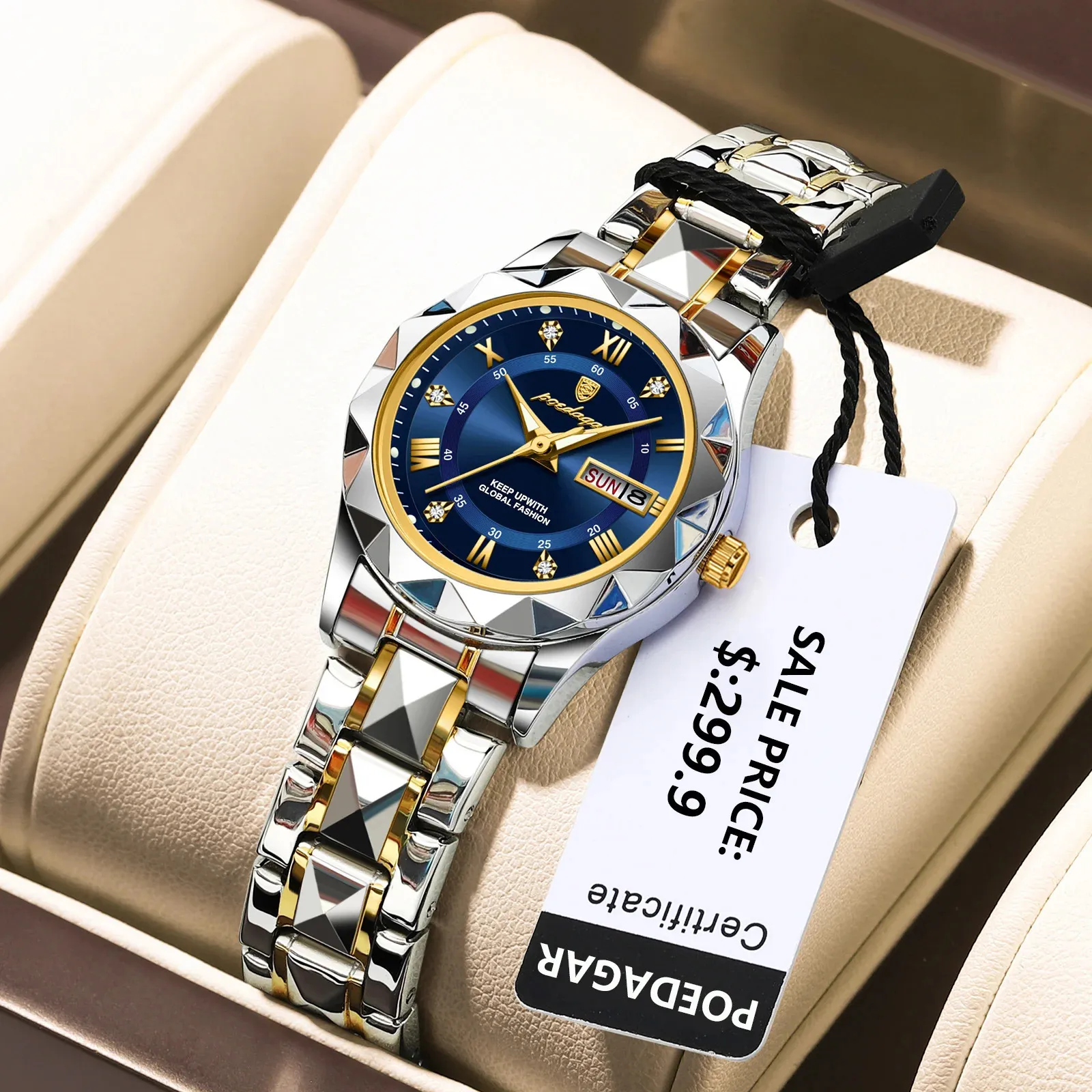 腕時計ポーダガルの贅沢なレディースドレスウォッチ明るい防水週間日付女性腕時計ステンレス鋼の女性クォーツ時計リロジボックス231027