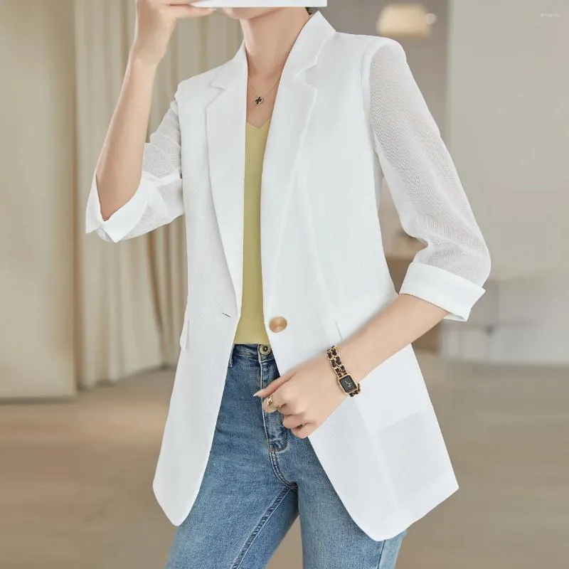 Ternos femininos verão ol terno pequeno blazers casual sólido solto fino blazer feminino manga de três quartos casacos femininos outwear