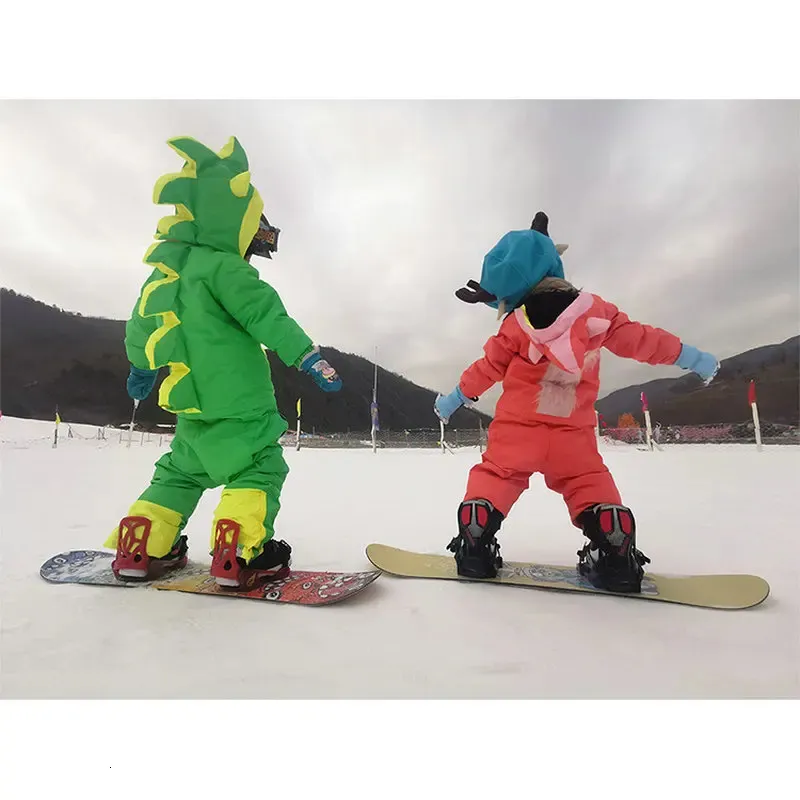 Other Sporting Goods Children s Ski Suit Cartoon Dinosaur Male And Female Students Winter Single Double Set Equipment Snow Fie 231030