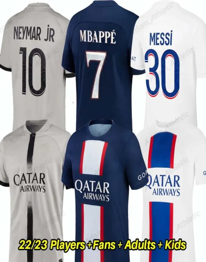 Maillot Paris Mbappe Neymar Jerseys 22 23 Messis Sergio Ramos Camisas de Futebol Versão Jogador Homens Crianças Kit Hakimi Lparedes Marquin3502607