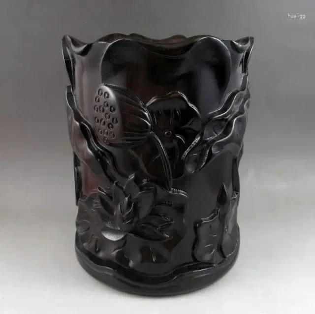 Bottles China Collection Wood Carving Lotus Pen Container