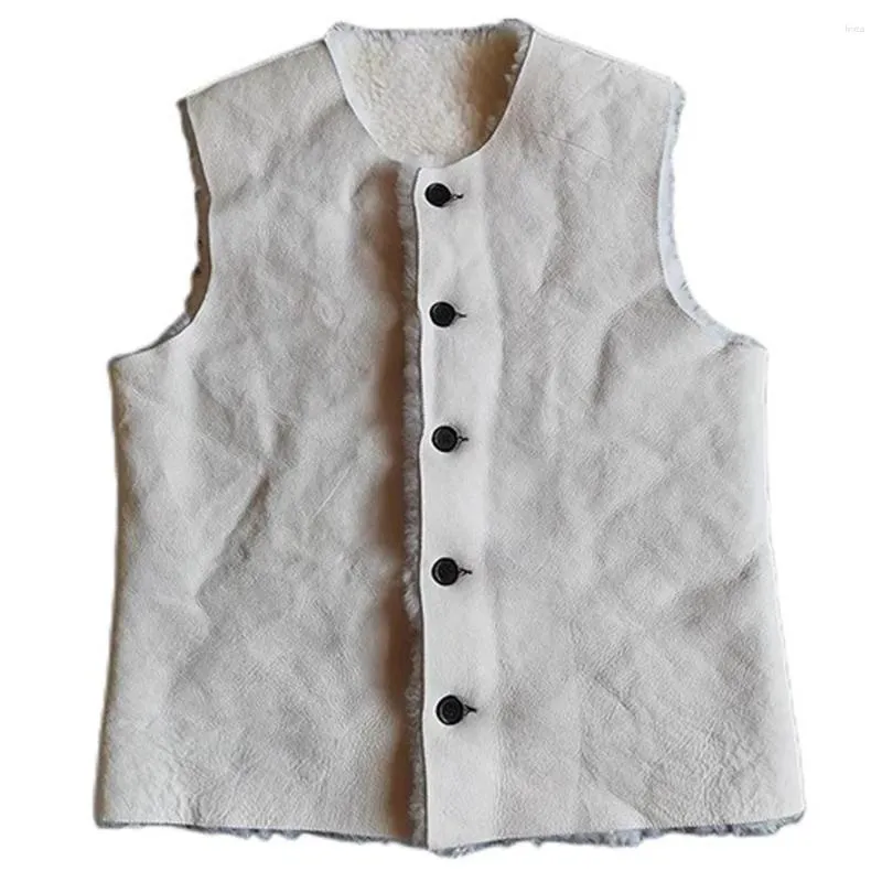 Men's Vests Natural Original Sheepskin Fur Vest Coat Winter Warm Genuine Leather Shearling Waistcoat Woolen Weskit 5XL