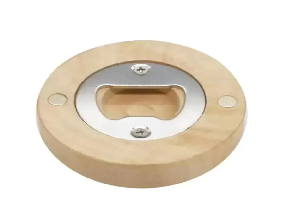 Öppnare kan anpassa graveringslogotyp tomt DIY Wood rund flasköppnare Coaster Kylskåp Magnet Decoration7234235