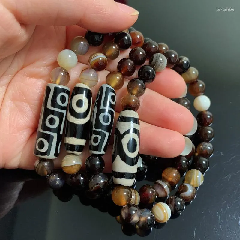 Bedelarmbanden Healing Sieraden Natuurlijke Tibetaanse Dzi Agaat Drieogige Negen Ogen Koffie Agat Steen Voor Vrouwen Mannen