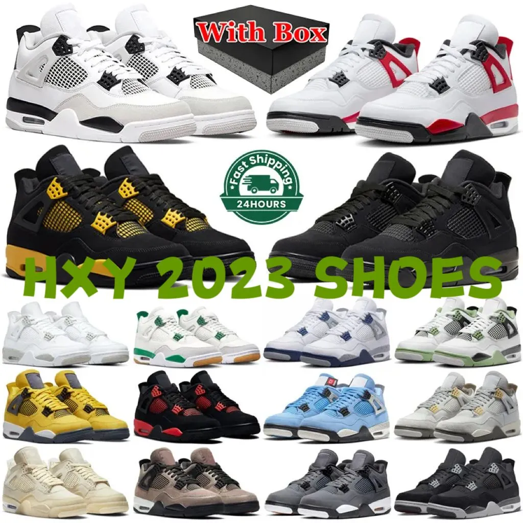 Med Box Jumpman 4 Basketball Shoes 4s Sneakers Outdoor Womens Platform Shoes Bred Black Pine Green Mens Womens Sports Trainers