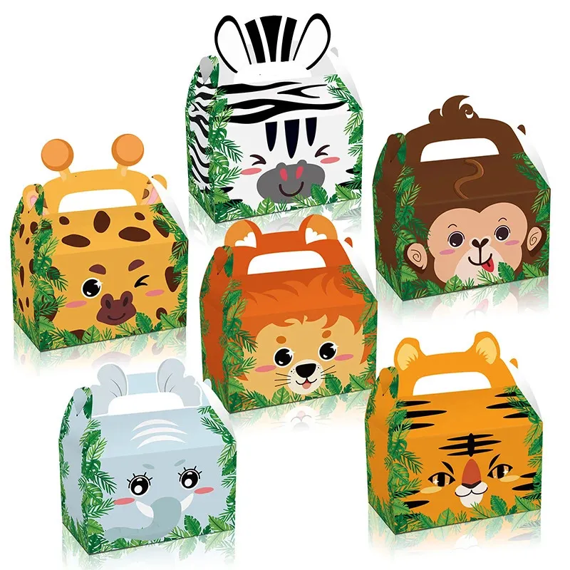 Gift Wrap 12Pcs/lot Jungle animal candy box zebra Elephant giraffe gift box Tiger/monkey Portable biscuit box for birthday Party favors 231030