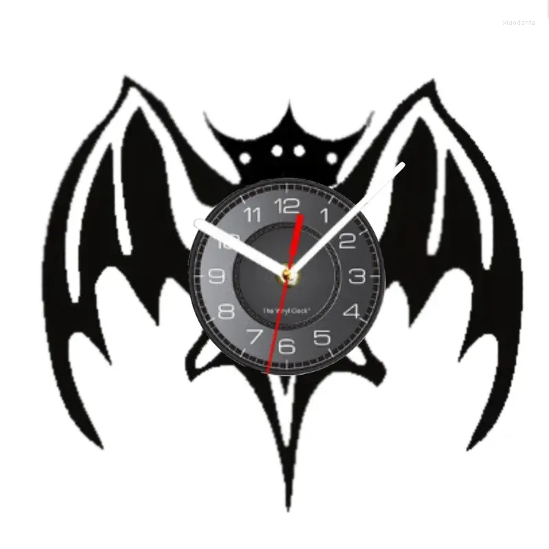 Orologi da parete Decorazione domestica gotica Orologio da record a pipistrello a doppia testa Lampada a LED con telecomando Regalo di Halloween