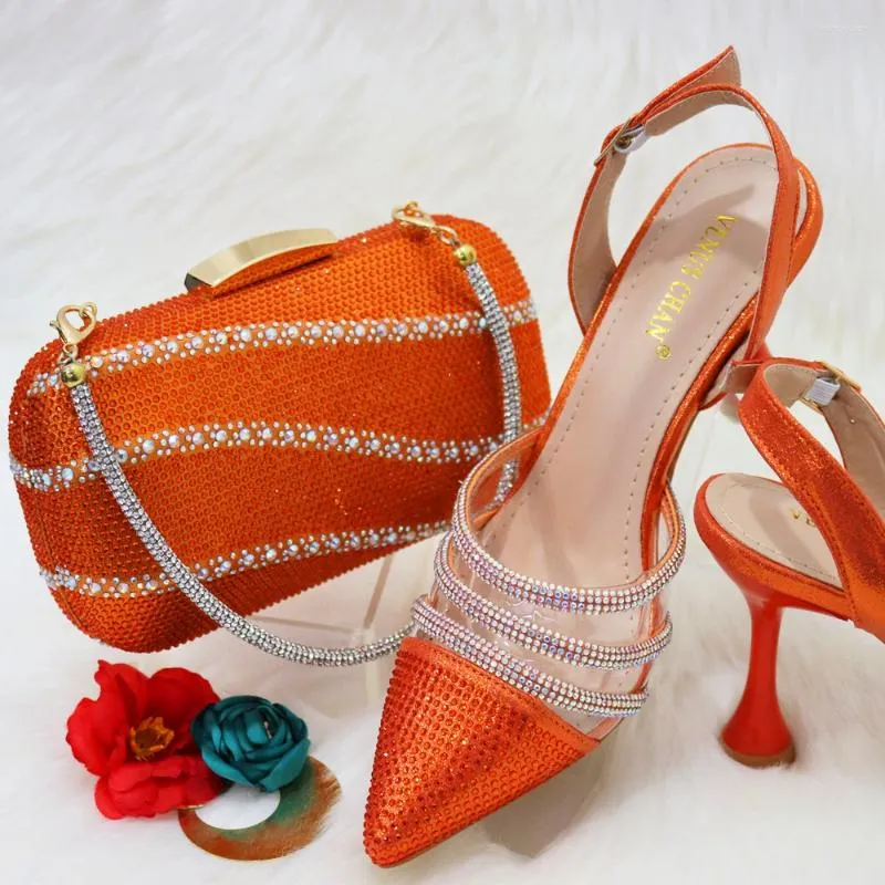 Sapatos de vestido 2023 estilo nigeriano laranja senhoras bolsa de ombro festa de casamento africana ou commuter e