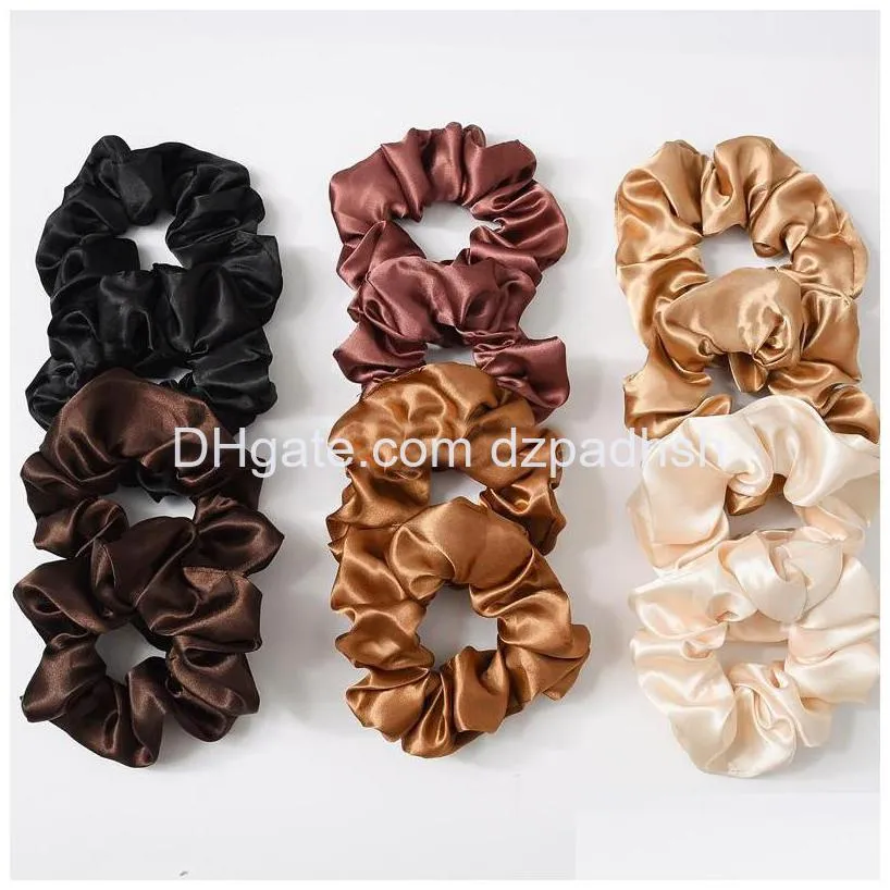 Accessoires de cheveux Femmes Satin / Veet Scrunchie Stretch Porte-queue de cheval Bandes élastiques Couleur unie Cordes Cravates Drop Livraison P Dhf6D