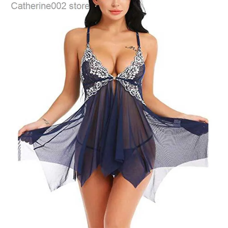 Sexy Set Sexy Sleepwear Woman Deep-V Night Dress Women Sleeping Plus Size Nightgown Lace Nightie Lingerie Sleeveless Sexy Dress Homewear T231030