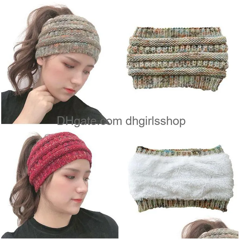 Beanie / Skull Caps 8 Cores Plush Fleece Malha Headband Chapéu Outono-Inverno Quente Rabo de Cavalo Womens Casual Drop Delivery Fashion Accessori Dhtlr