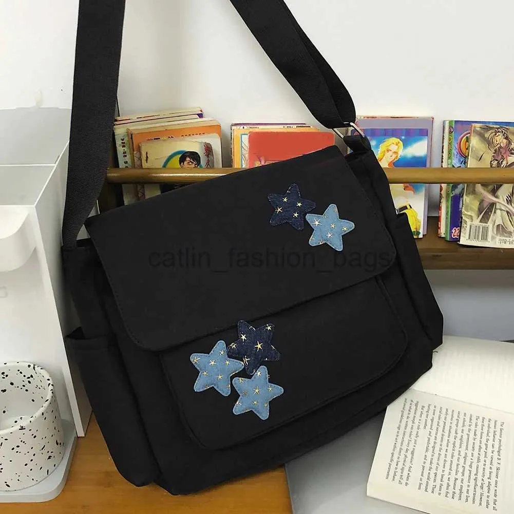 Umhängetaschen Damen-Umhängetasche mit Reißverschluss, mehrere Taschen, Sternschrift-Tasche, großes Fassungsvermögen, Umhängetasche, modische Handtasche, Schüler-Schultasche, catlin_fashion_bags