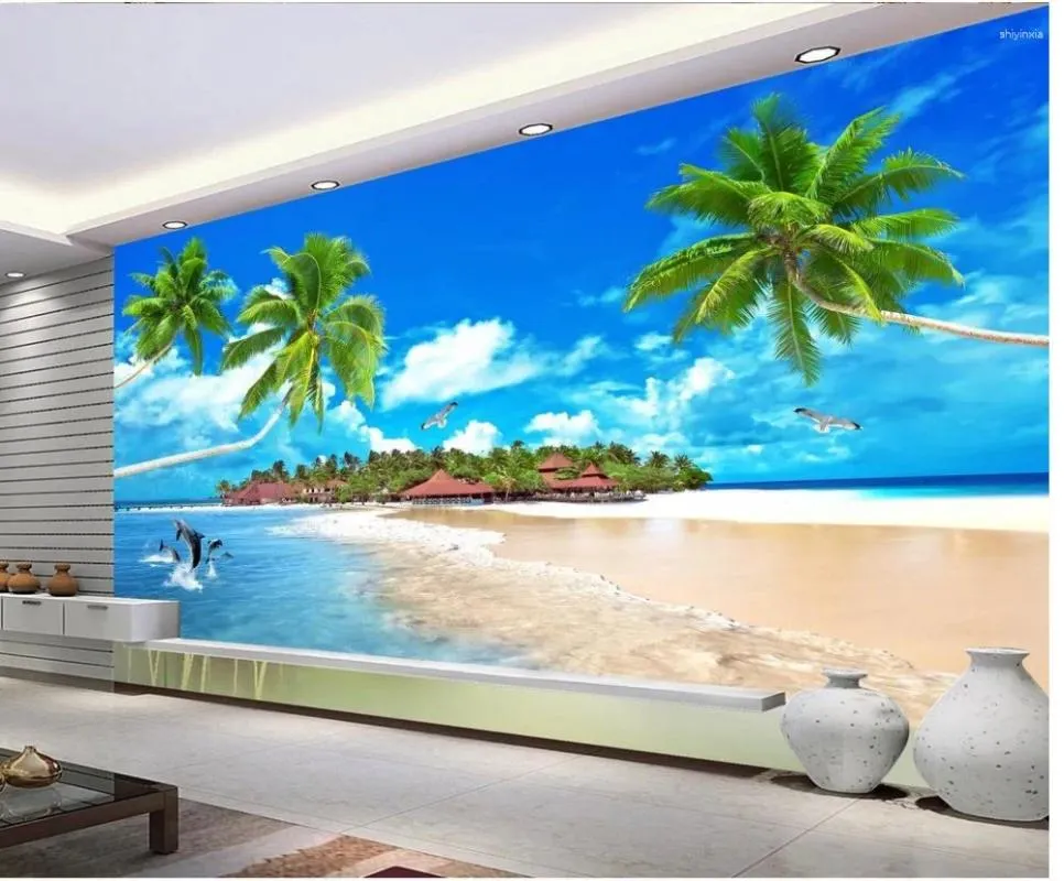 Duvar Kağıtları Özel 3D Duvar Duvar Kağıdı Sea View Peyzaj Oturma Odası TV Zemin Yatak Odası PO