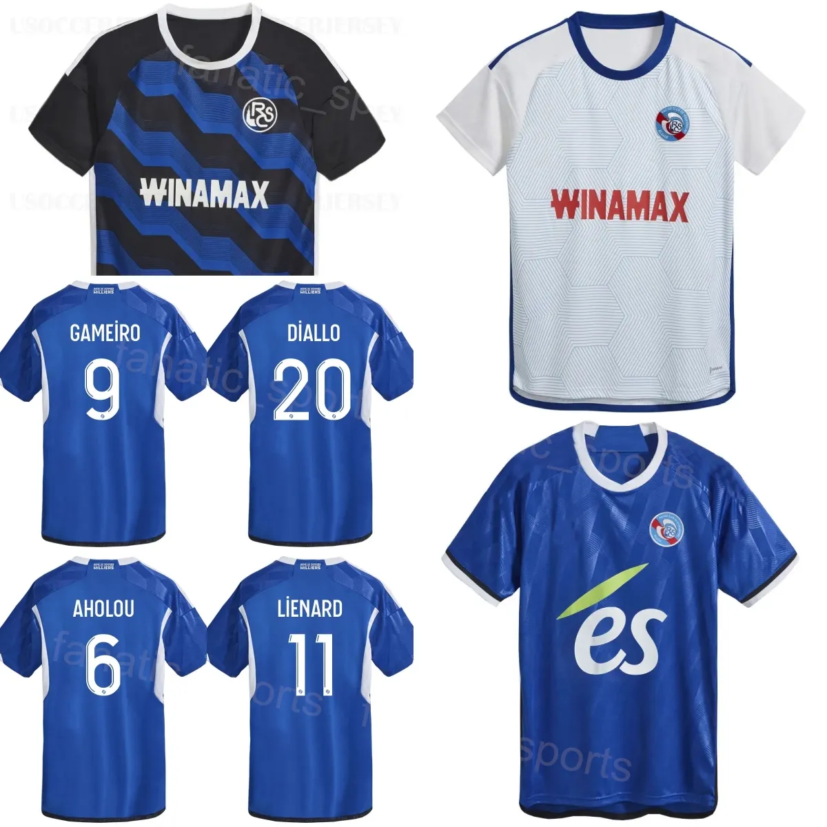 23/24 piłka nożna rc Strasburg 22 derzino Nyamsi Jersey Club 3 Thomas Delaine 19 Habib Diarra 7 Angelo Gabriel 12 Lebo Mothiba 1 Matz Sels Football Shirt Kitki